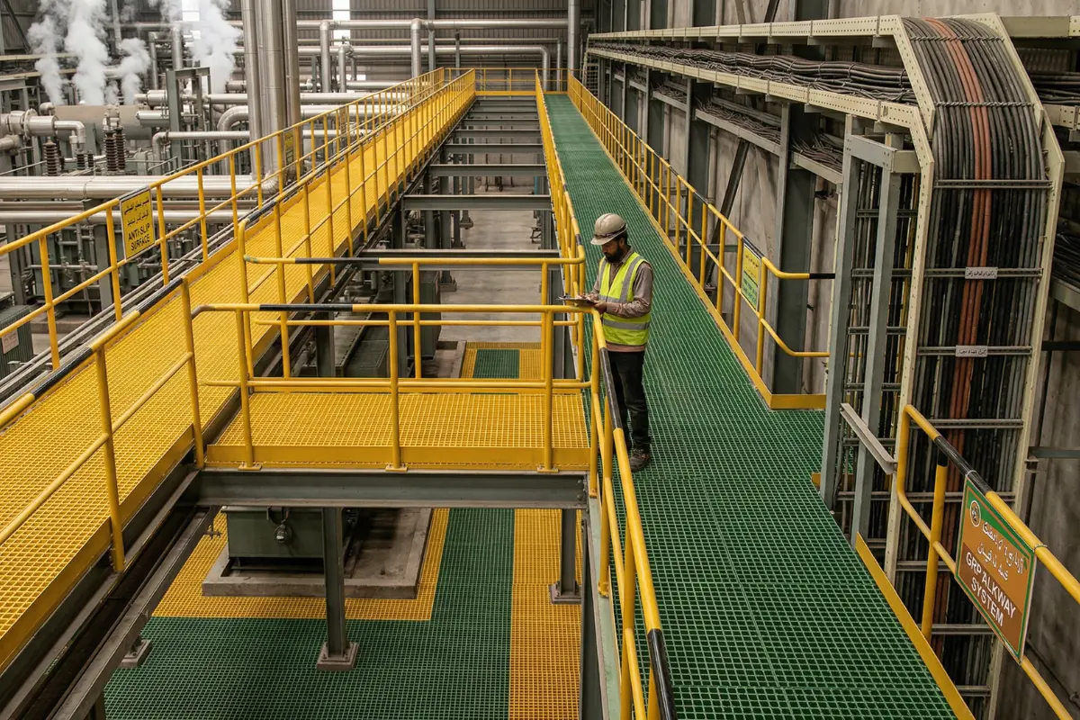 GRP Anti-Slip Walkway Grating System Power Plant