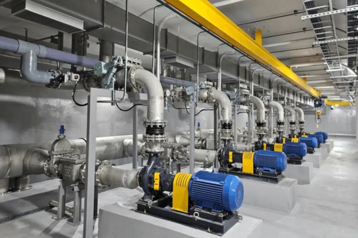 Heavy-duty FRP centrifugal pumps installed in an industrial facility, designed for handling corrosive acids, alkalis, and abrasive slurries.